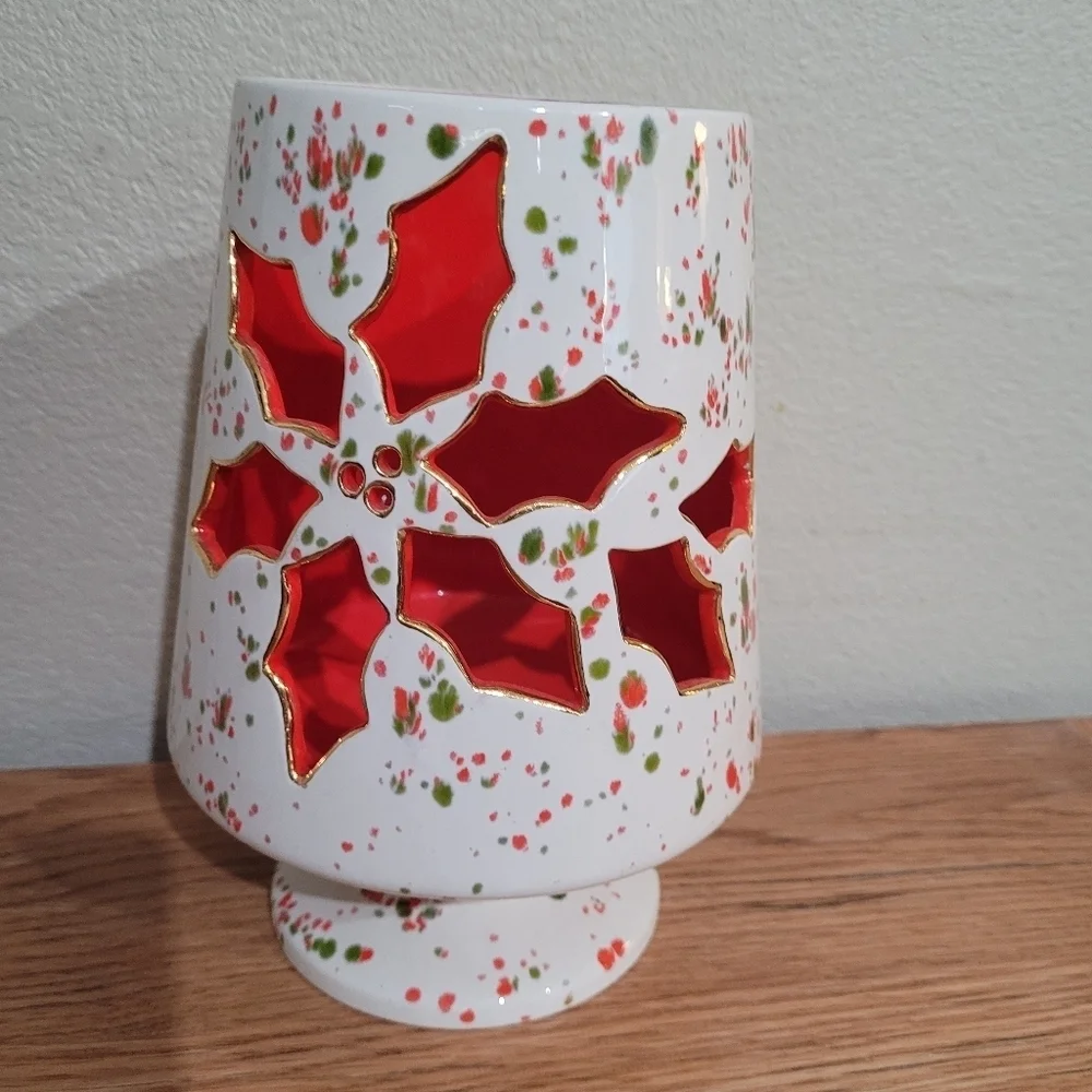 Vintage Red White & Green Splatter Candle Holder